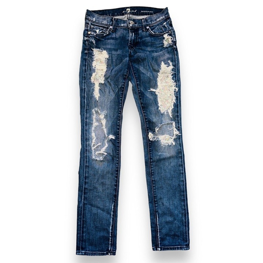 C2 7FAM 7 For All Mankind Roxanne Jeans Denim Distressed Size 24